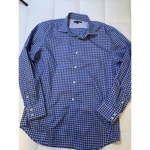 Banana Republic Dress Shirt Mens Large Blue Check Slim Fit Non-Iron
